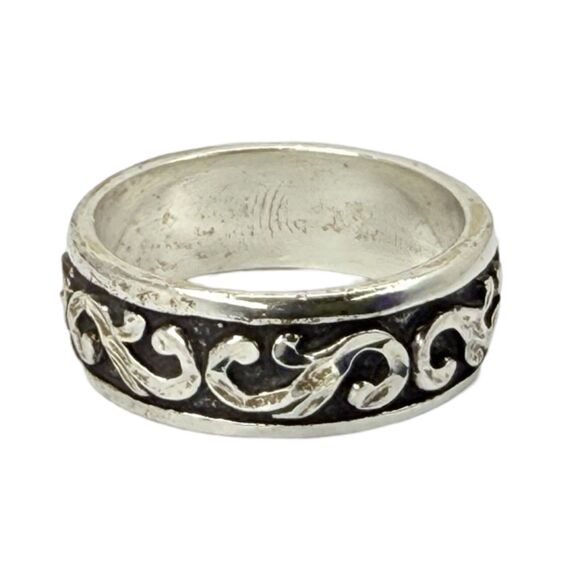 VTG Wheeler Sterling Silver Swirl Band Ring SZ 8.5 925 Diamond Cut Oxidized Mens - Picture 7 of 16